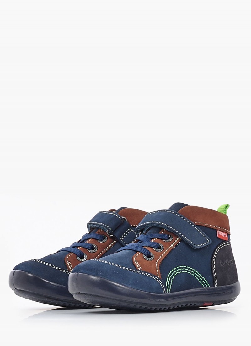 Bottines Kickers bleu marine garçon - BONZIP 2 MARINE ROUGE VERT