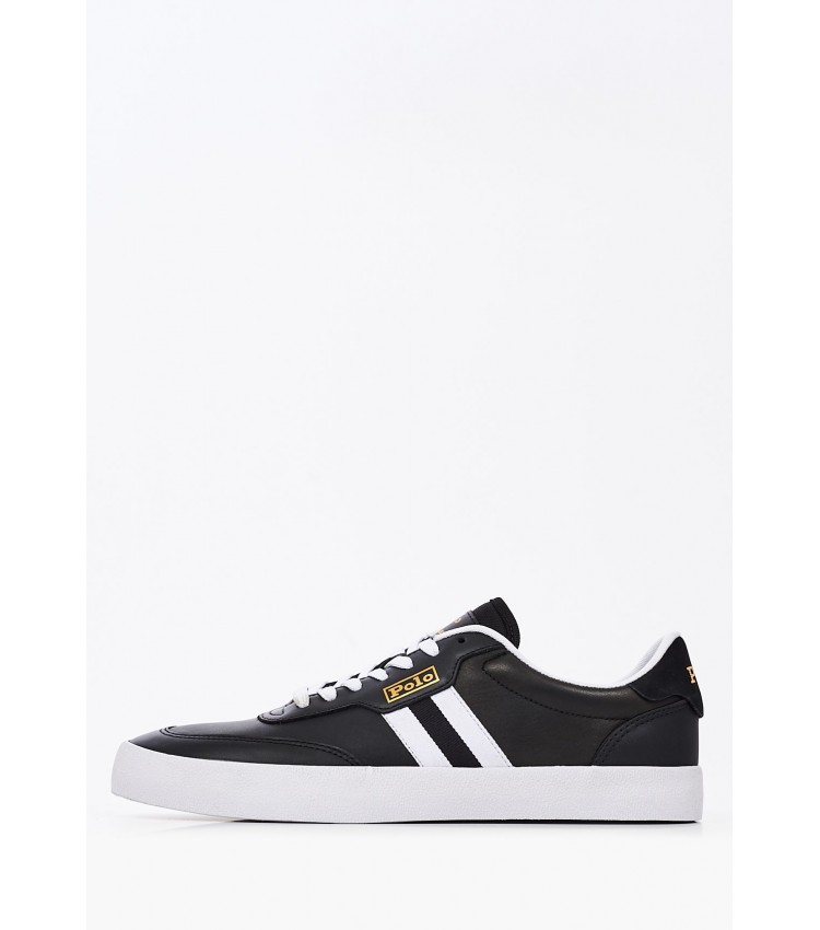 Men Casual Shoes Court.Sneaker Black Leather Ralph Lauren