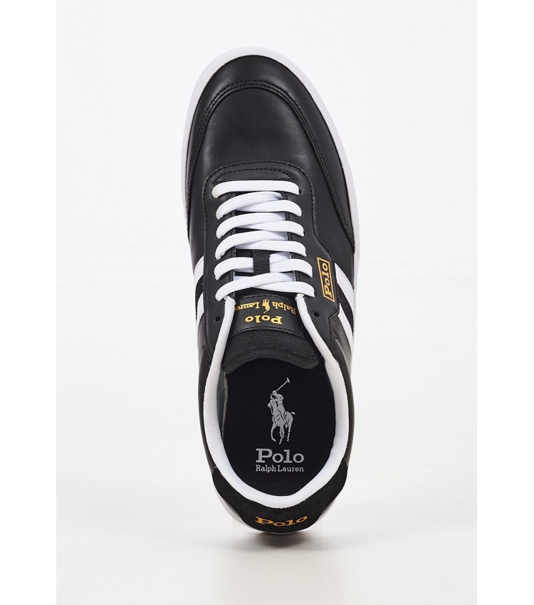 Men Casual Shoes Court.Sneaker Black Leather Ralph Lauren