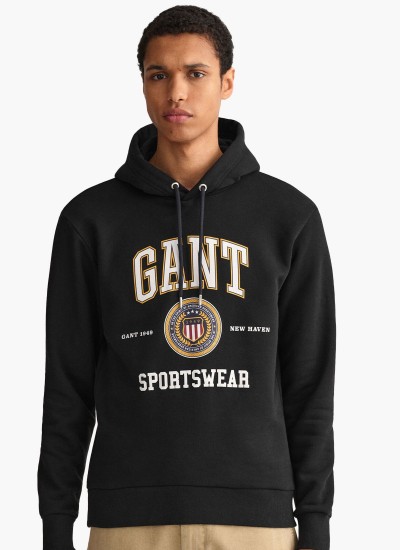 Ανδρικά Φούτερ Crest.Hoodie Μαύρο Βαμβάκι GANT