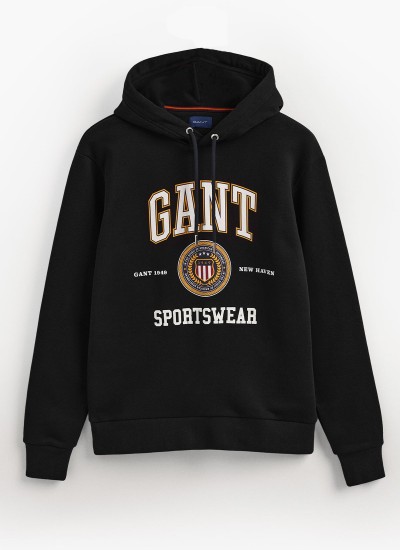 Ανδρικά Φούτερ Crest.Hoodie Μαύρο Βαμβάκι GANT