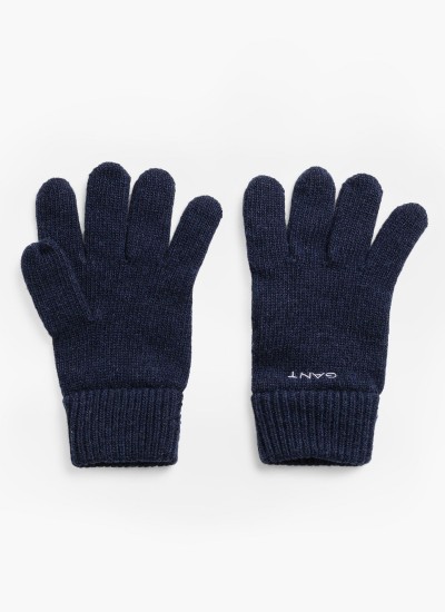 Ανδρικά Γάντια Knitted.Gloves Σκούρο Μπλε Μαλλί GANT