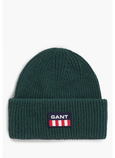 Ανδρικοί Σκούφοι Retro.Beanie Πράσινο Μαλλί GANT