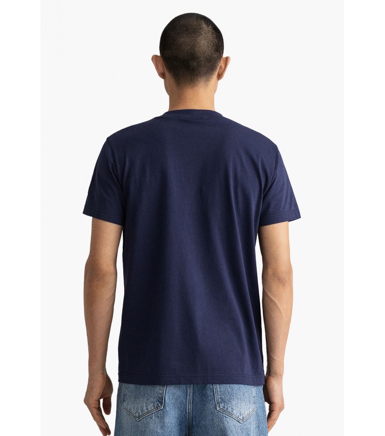 Men T-Shirts Tonal.Shield DarkBlue Cotton GANT