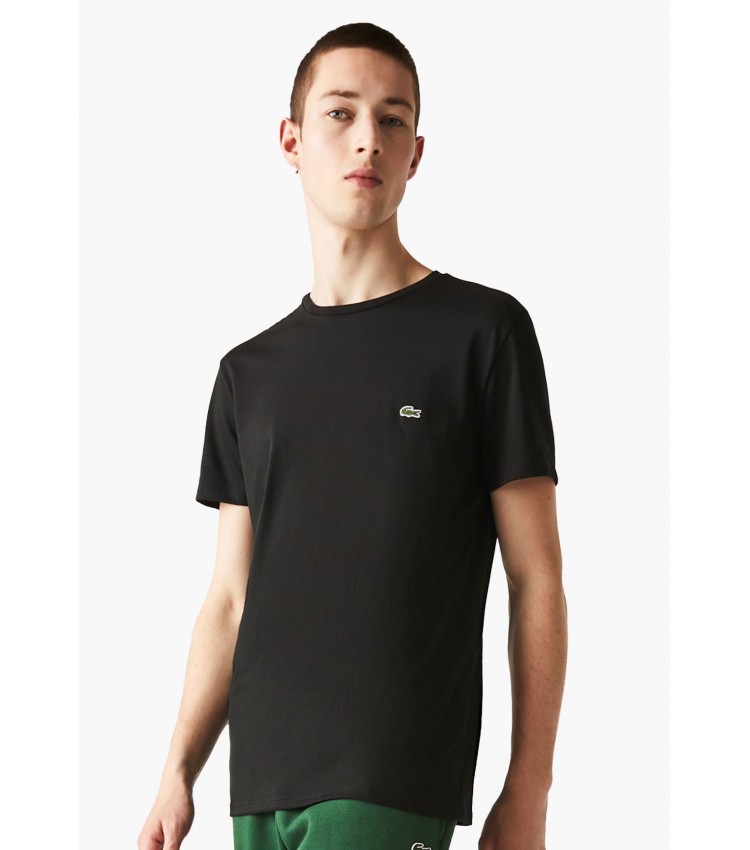 Men T-Shirts TH6709 Black Cotton Lacoste