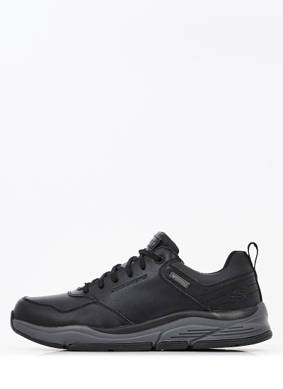 Ανδρικά Παπούτσια Casual 210021 Μαύρο Δέρμα Λαδερό Skechers