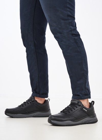 Ανδρικά Παπούτσια Casual 210021 Μαύρο Δέρμα Λαδερό Skechers