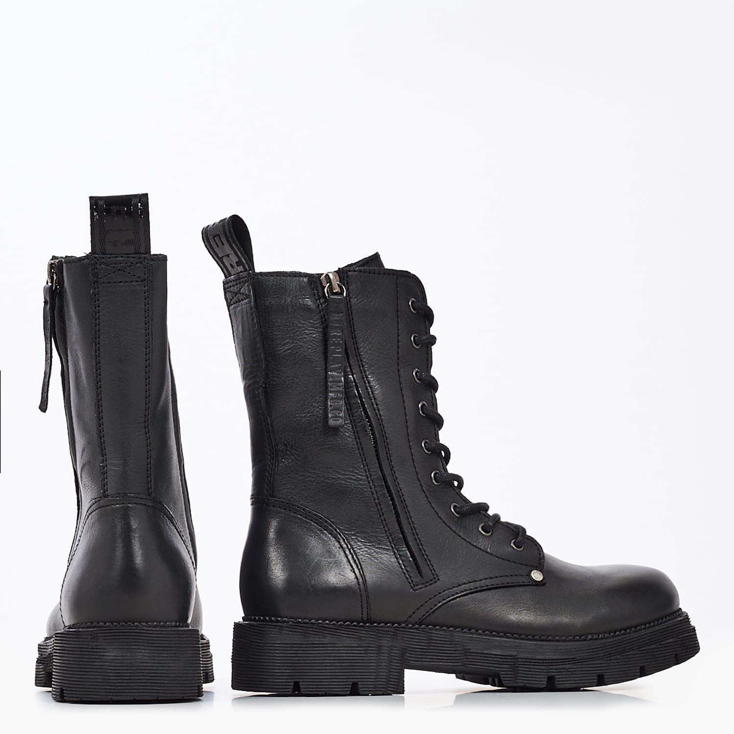 Women Boots Standing Black Leather Replay Women Boots Standing Black Leather Replay