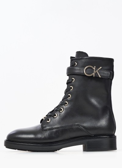 Γυναικεία Μποτάκια Combat.Boot Μαύρο Δέρμα Calvin Klein