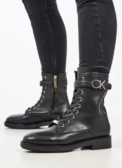 Γυναικεία Μποτάκια Combat.Boot Μαύρο Δέρμα Calvin Klein