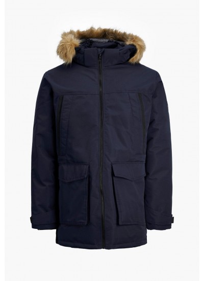 Ανδρικά Μπουφάν Craft.Parka Σκούρο Μπλε Πολυεστέρα Jack & Jones