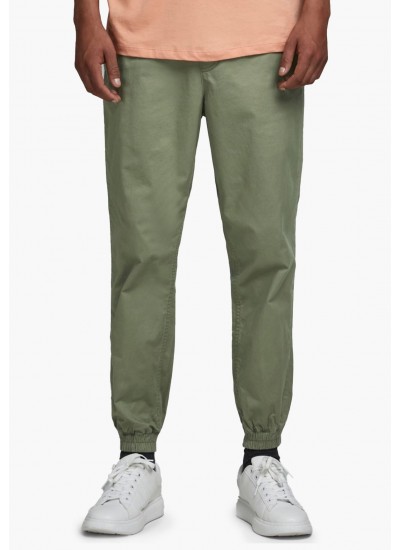 Men Pants Lane Green Cotton Jack & Jones