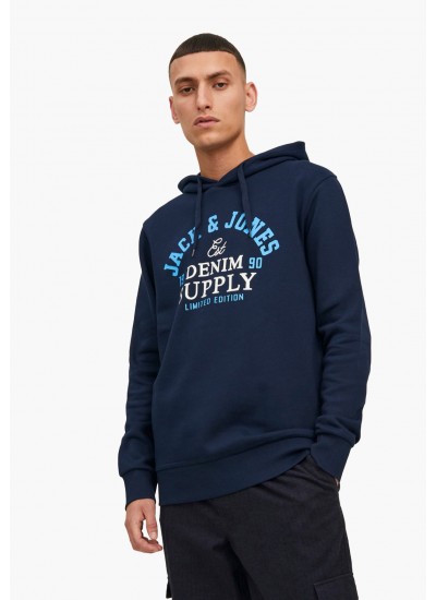 Ανδρικά Φούτερ Logo.Sweat Σκούρο Μπλε Βαμβάκι Jack & Jones