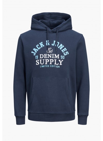 Ανδρικά Φούτερ Logo.Sweat Σκούρο Μπλε Βαμβάκι Jack & Jones