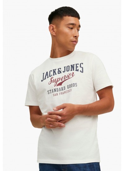 Ανδρικές Μπλούζες Logo.Tee Άσπρο Βαμβάκι Jack & Jones
