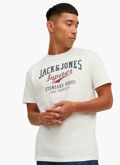 Ανδρικές Μπλούζες Logo.Tee Άσπρο Βαμβάκι Jack & Jones