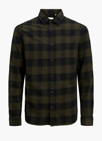 Ανδρικά Πουκάμισα Plain.Autumn Πράσινο Βαμβάκι Jack & Jones
