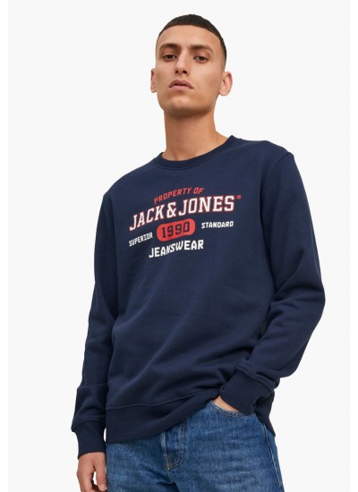 Ανδρικά Φούτερ Stamp.Crew Σκούρο Μπλε Βαμβάκι Jack & Jones