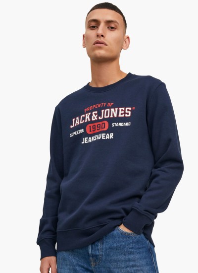 Ανδρικά Φούτερ Stamp.Crew Σκούρο Μπλε Βαμβάκι Jack & Jones