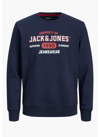 Ανδρικά Φούτερ Stamp.Crew Σκούρο Μπλε Βαμβάκι Jack & Jones
