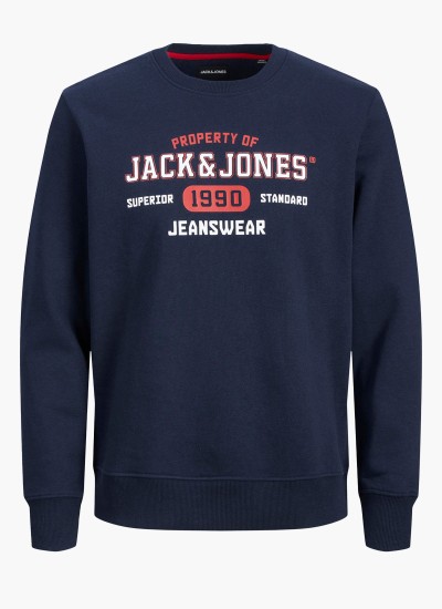 Ανδρικά Φούτερ Stamp.Crew Σκούρο Μπλε Βαμβάκι Jack & Jones