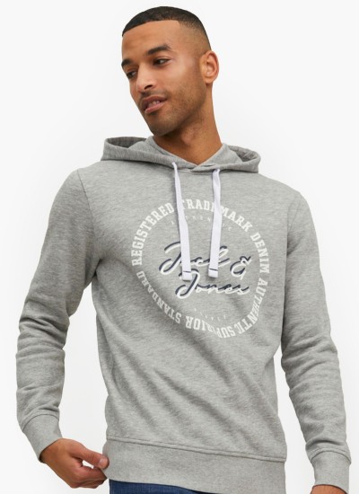 Ανδρικά Φούτερ Stamp.Hood Γκρι Βαμβάκι Jack & Jones