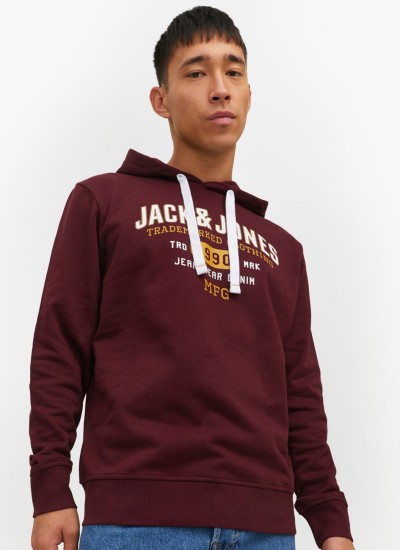 Ανδρικά Φούτερ Stamp.Hood Μπορντό Βαμβάκι Jack & Jones