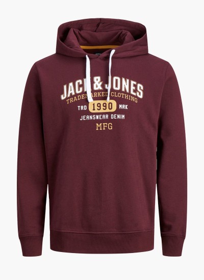 Ανδρικά Φούτερ Stamp.Hood Μπορντό Βαμβάκι Jack & Jones