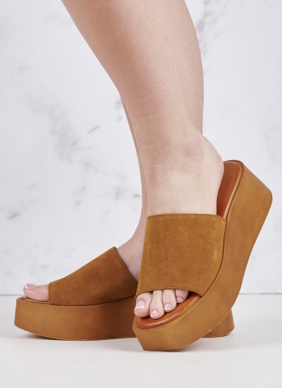 Women Platforms High 9544 Yellow Leather Mortoglou