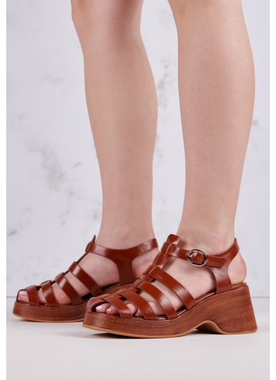 Women Sandals 116001217 Brown Leather Mortoglou