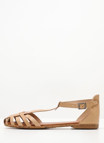 Γυναικεία Flats FI2811 Μπεζ Δέρμα Porronet