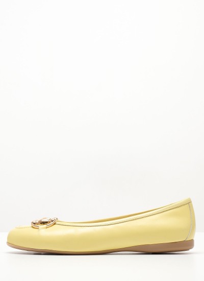 Women Flats 20648 Yellow Leather Mortoglou