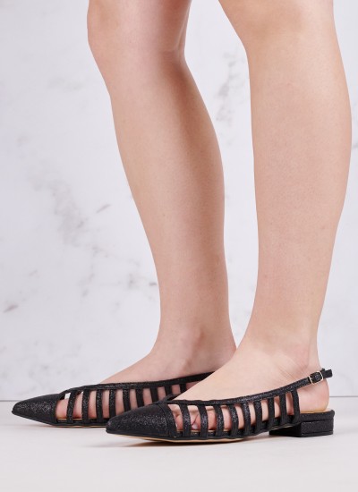 Γυναικεία Flats S1 Μαύρο Glitter Mortoglou