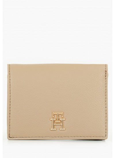 Γυναικεία Πορτοφόλια Bifold.Wallet Μπεζ ECOleather Tommy Hilfiger