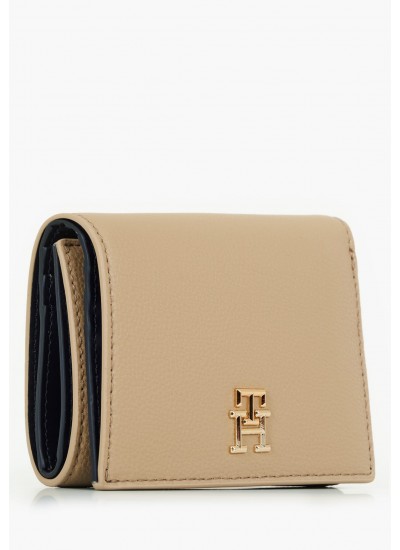 Γυναικεία Πορτοφόλια Bifold.Wallet Μπεζ ECOleather Tommy Hilfiger