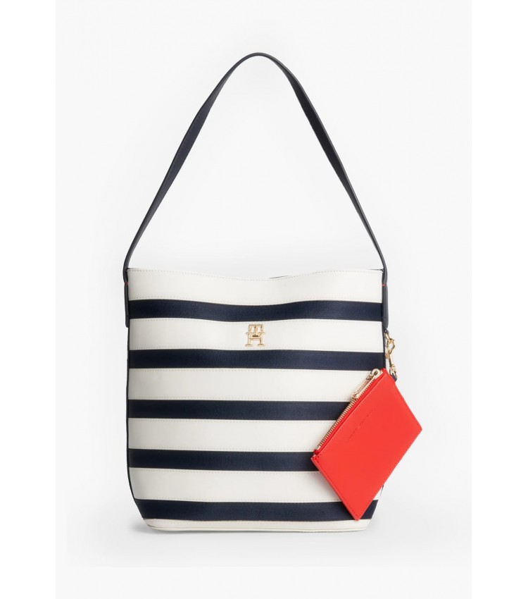 Women Bags Bucket.Stripes White ECOleather Tommy Hilfiger
