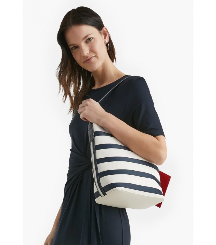Women Bags Bucket.Stripes White ECOleather Tommy Hilfiger
