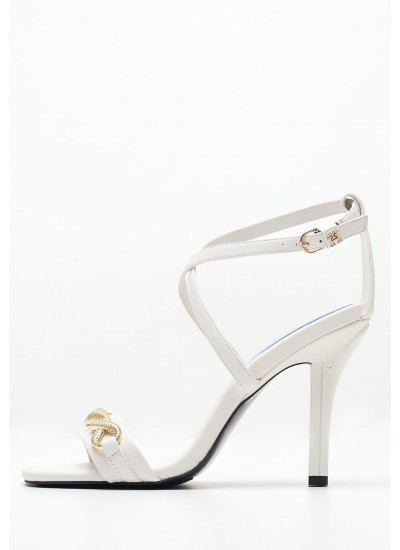 Women Sandals Chain.Heel White Leather Tommy Hilfiger