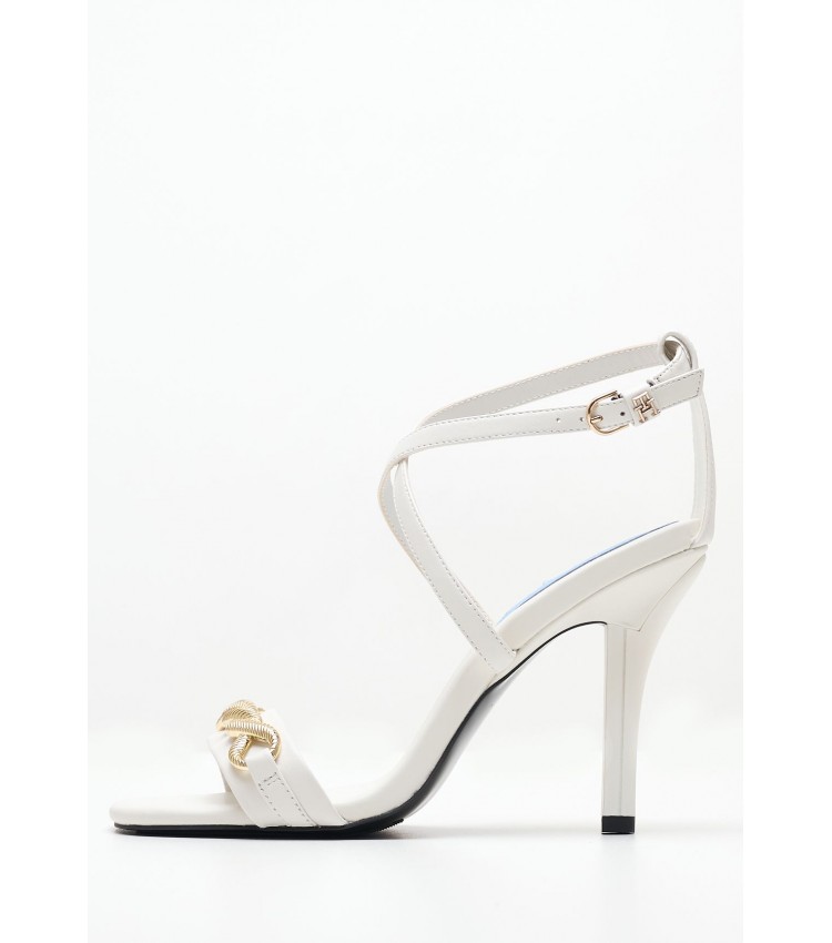 Women Sandals Chain.Heel White Leather Tommy Hilfiger