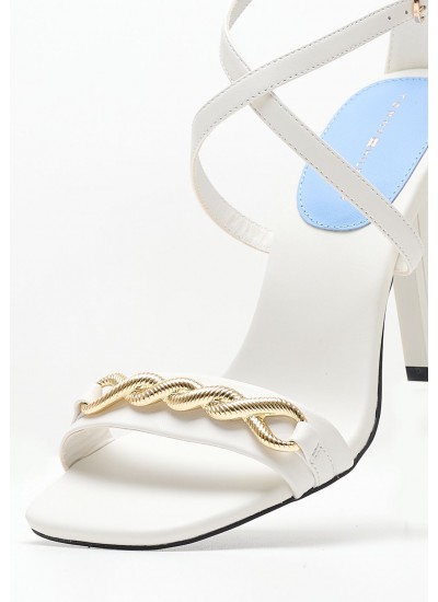 Women Sandals Chain.Heel White Leather Tommy Hilfiger