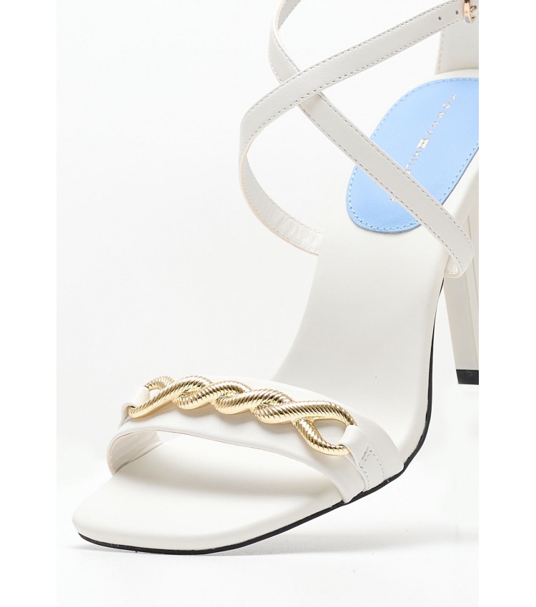 Women Sandals Chain.Heel White Leather Tommy Hilfiger