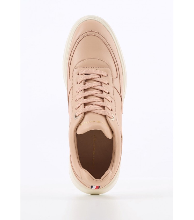 Women Casual Shoes Chunky.Sneaker Nude Leather Tommy Hilfiger