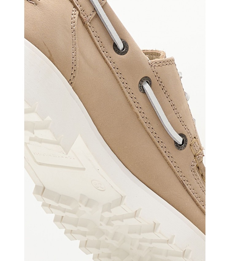 Women Sailing Shoes Cleated.Boat Beige Nubuck Leather Tommy Hilfiger