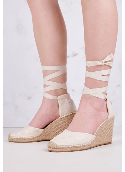 Women Espadrilles Closed.Wedge Beige Fabric Tommy Hilfiger