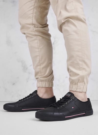 Ανδρικά Παπούτσια Casual Core.Vulc Μαύρο Δέρμα Tommy Hilfiger