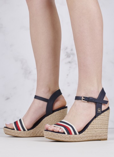 Γυναικείες Πλατφόρμες Ψηλές Corporate.Wedge Μπλε 'Υφασμα Tommy Hilfiger