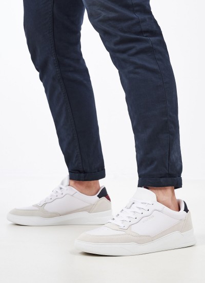 Ανδρικά Παπούτσια Casual Track.Runner Άσπρο Δέρμα Καστόρι Tommy Hilfiger