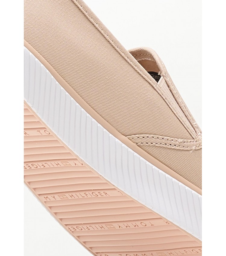 Women Casual Shoes Essential.Slip.Sneaker Beige Fabric Tommy Hilfiger