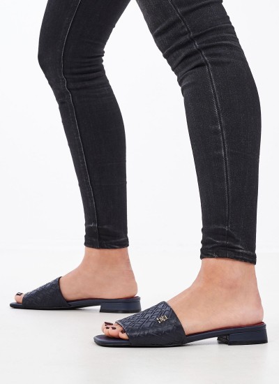 Γυναικεία Mules Feminine.Mule Μπλε Δέρμα Tommy Hilfiger