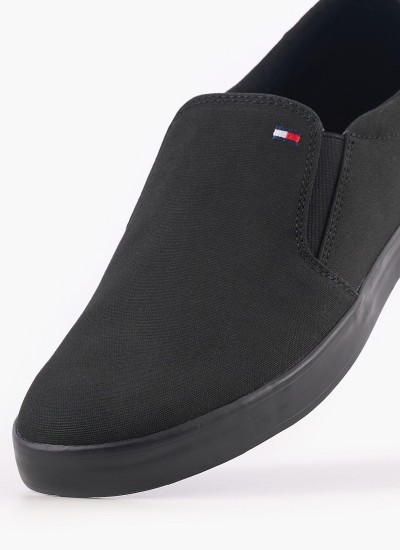Ανδρικά Παπούτσια Casual Iconic.Slip.On Μαύρο Πάνινο Tommy Hilfiger